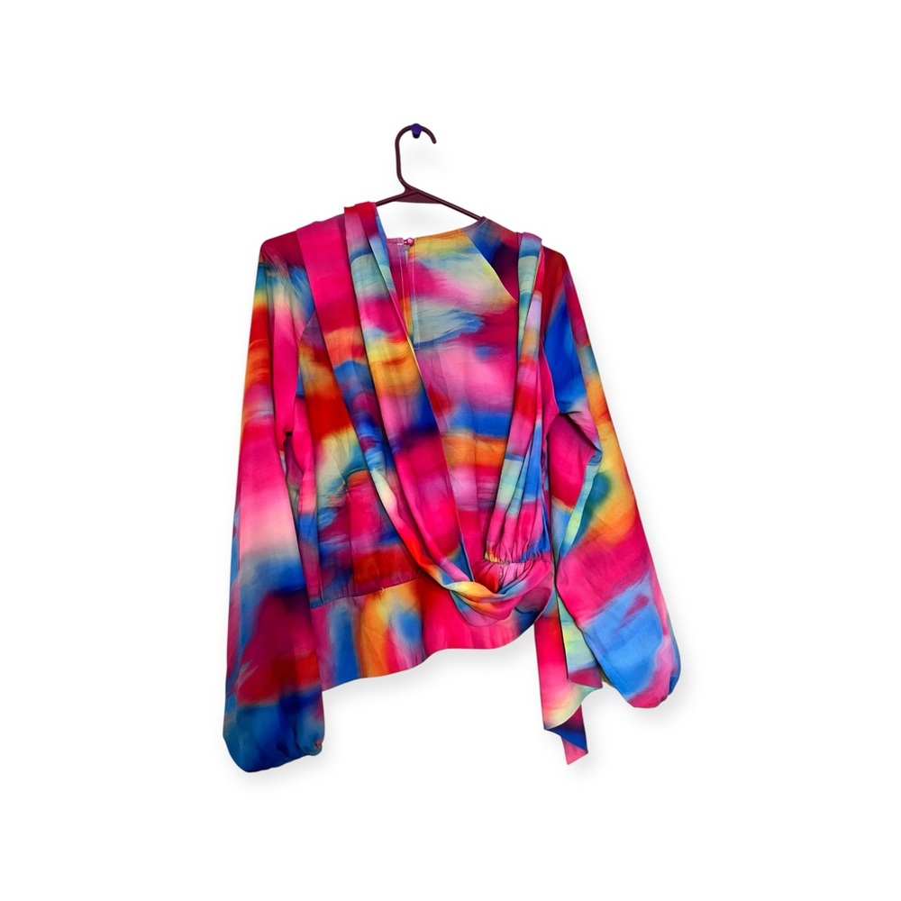 New York & Company Tie-Dye bow waist blouse sz M - Picture 7 of 12